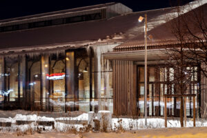 Cylindrical poles at Hanzas Perons Technopali North Europe